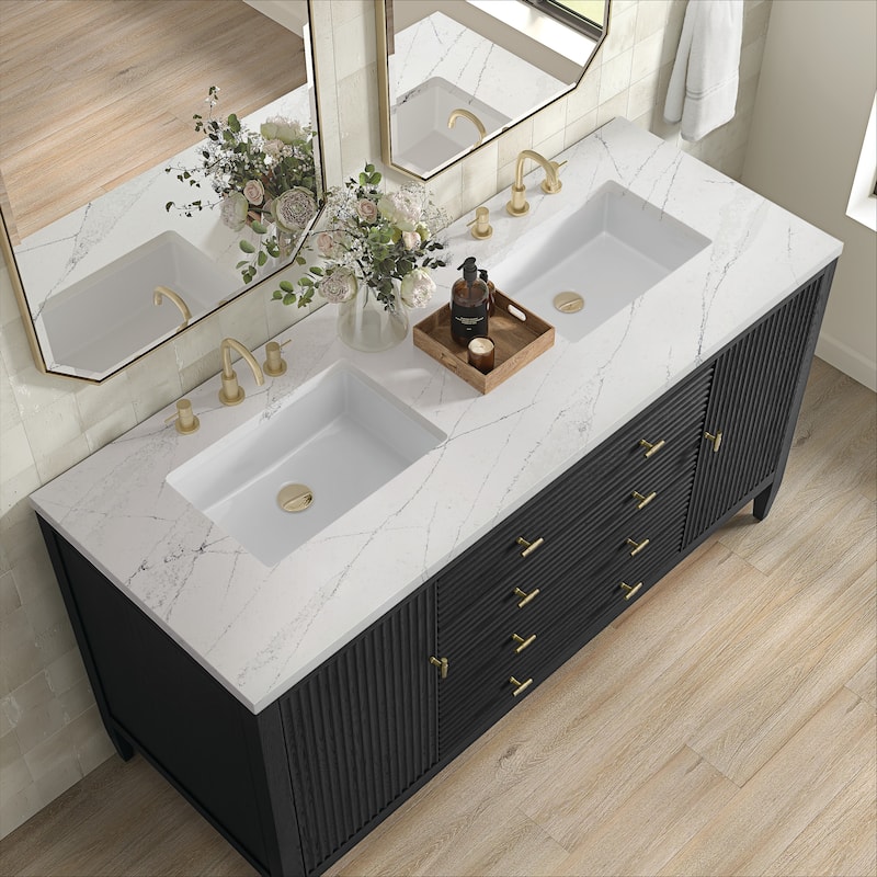 James Martin Vanities Myrrin 60" Double Vanity, Carbon Oak - Ethereal Noctis