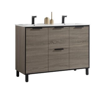 BNK 48" Bathroom Vanity with Double Sink, Modern Freestanding Bathroom Vanity with Soft Close Doors and Drawers