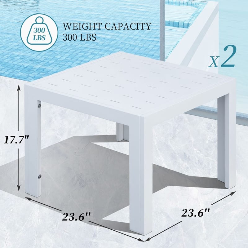 Aluminum Outdoor Coffee Table 23.6" L x 23.6" W x 17.7" H Modern Patio Table for Poolside or Garden