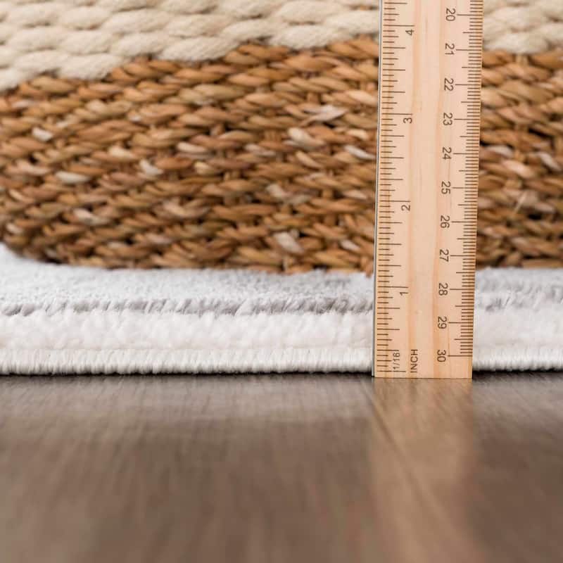 Hauteloom Azana Living Room, Bedroom Area Rug - Farmhouse - High Pile - Bone,Black - 5'3" x 7'