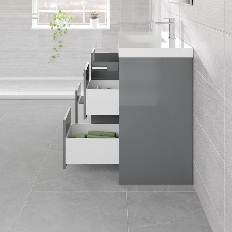 Eviva Lugano 42"W Gray Modern Bath Vanity with WH Acrylic Top - 42"
