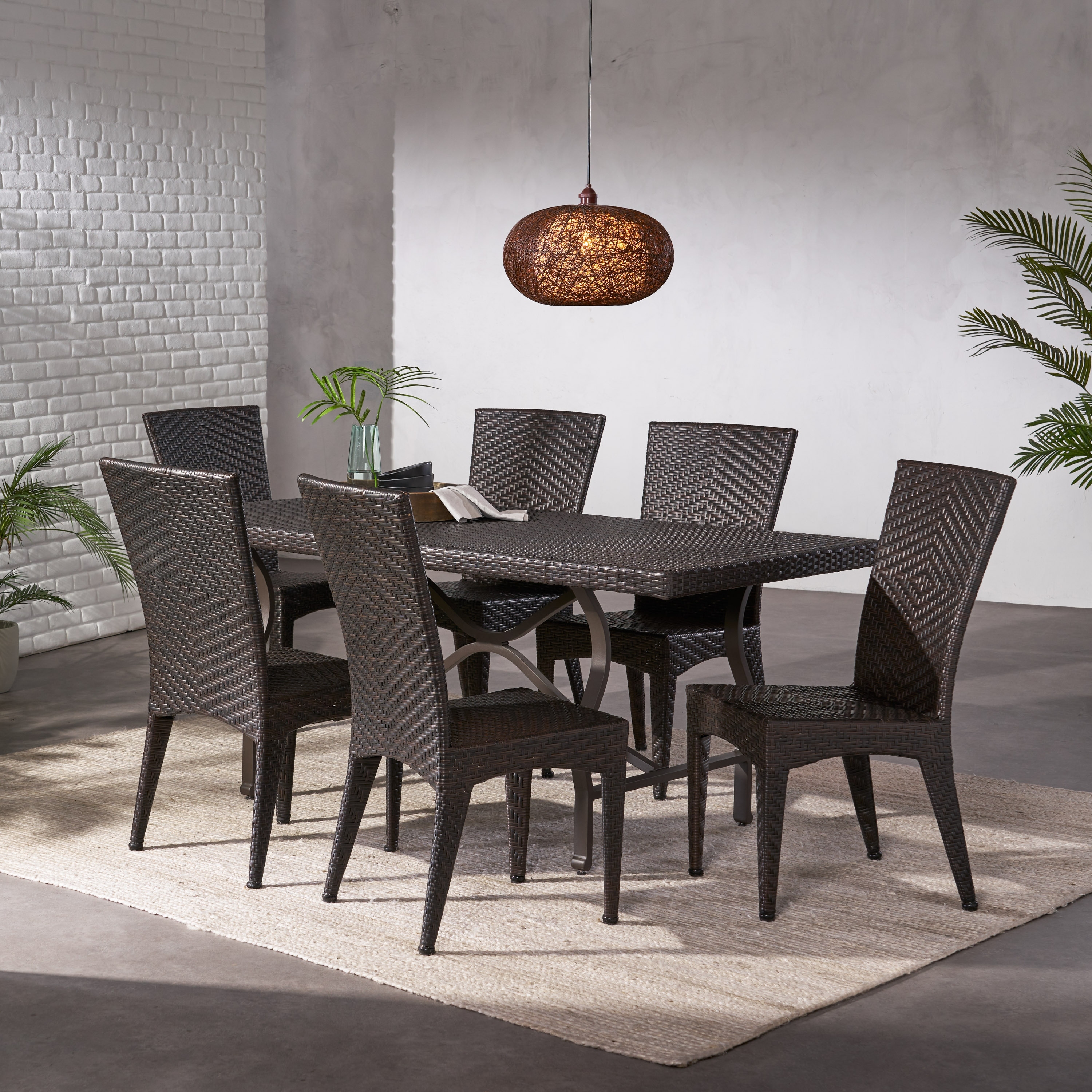 Walker Outdoor Industrial Wood and Wicker 5 Piece Square Dining Set by Christopher Knight Home
