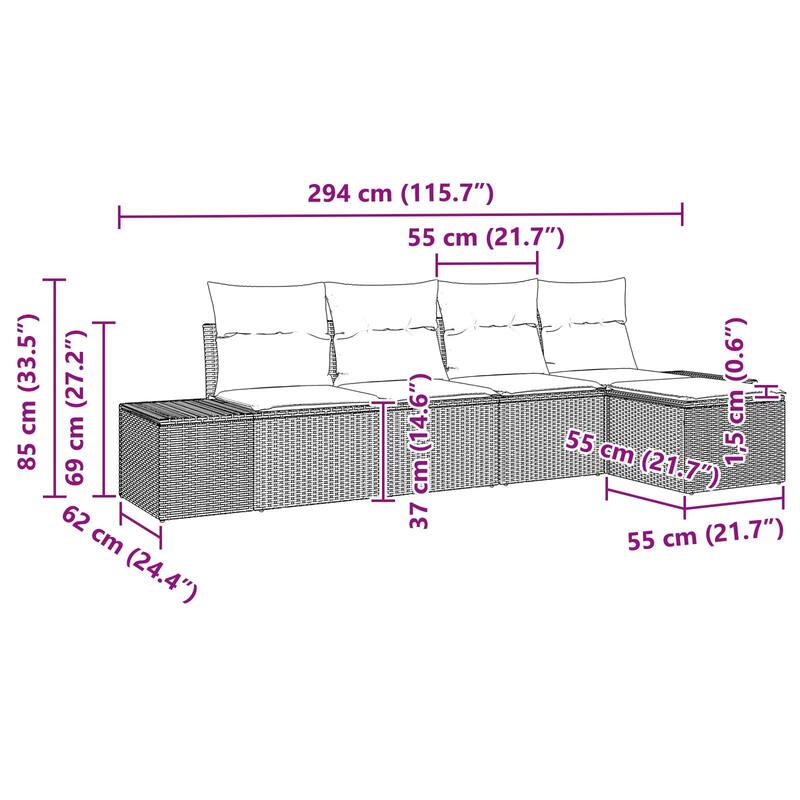 vidaXL 6 Piece Garden Sofa Set with Cushions - 115.7×24.4×27.2