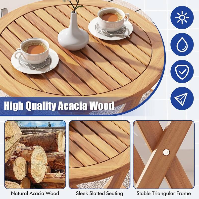 Folding Patio Bistro Set Acacia Wood Balcony Furniture Teak Table Set