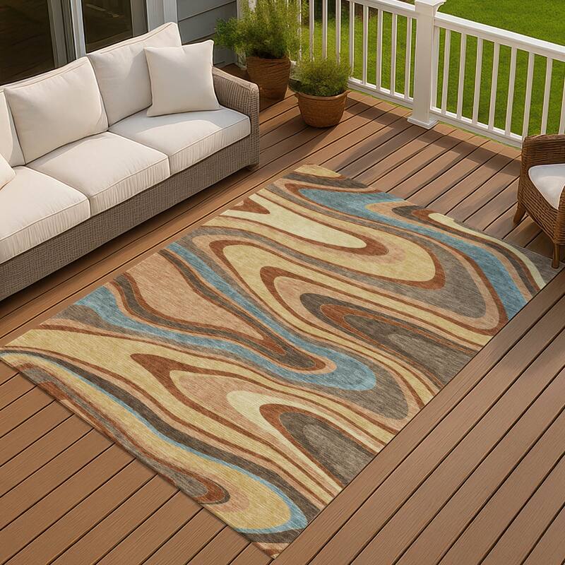 Machine Washable Indoor/ Outdoor Abstract Busey Chantille Rug