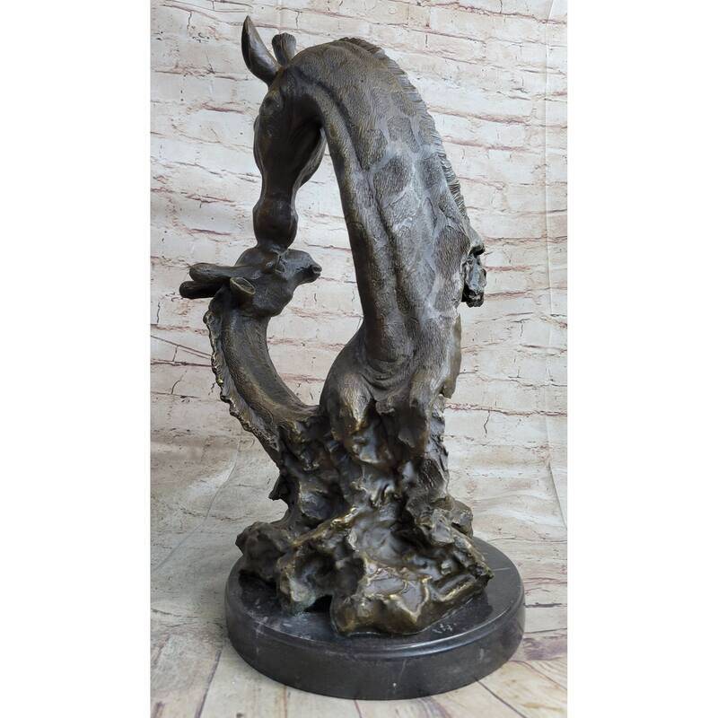 Mother And Baby Giraffe Bronze Bust Sculpture Statue Figure Decor 18 Inches X 9 Inches