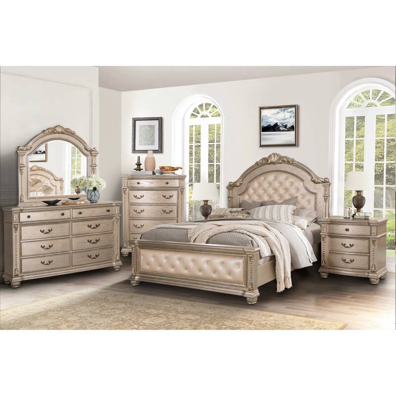 Evelyn Champagne Bedroom Set with Upholstered Headboard