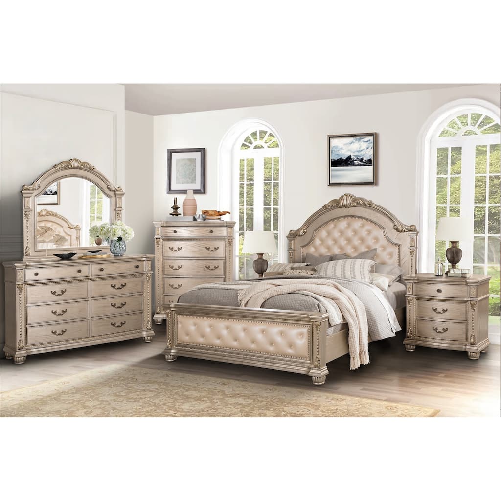 Evelyn Champagne Bedroom Set with Upholstered Headboard