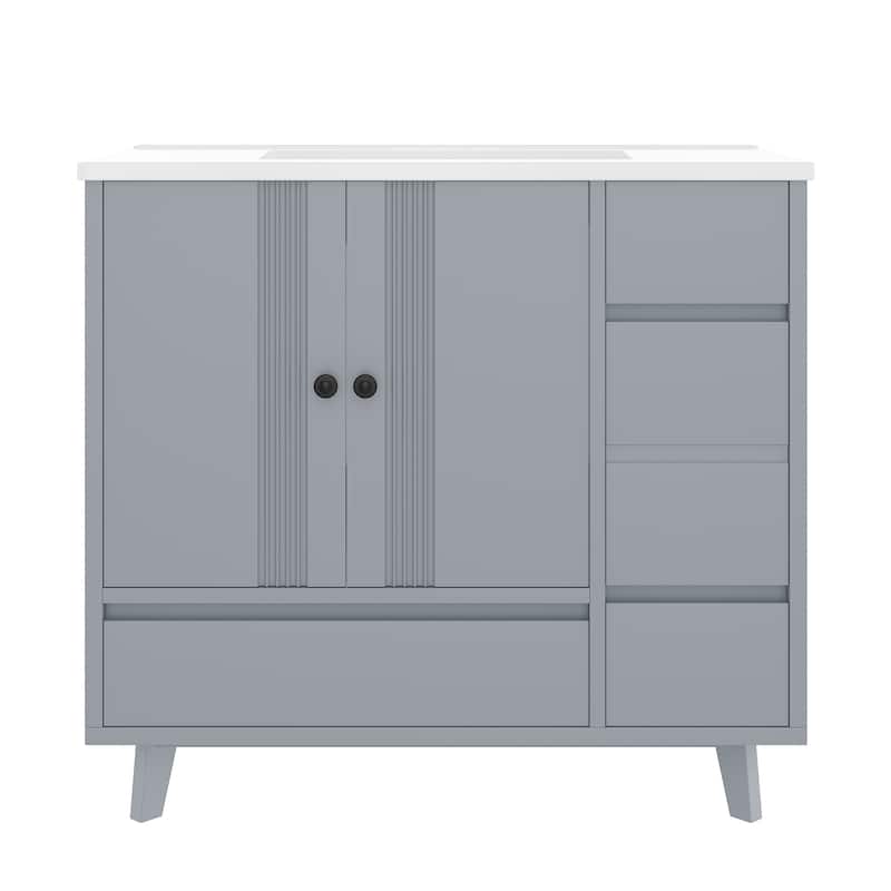 Roomfitters 36 Inch Bathroom Vanity with Sink, Solid Wood Cabinet with Side Rack and Drawers