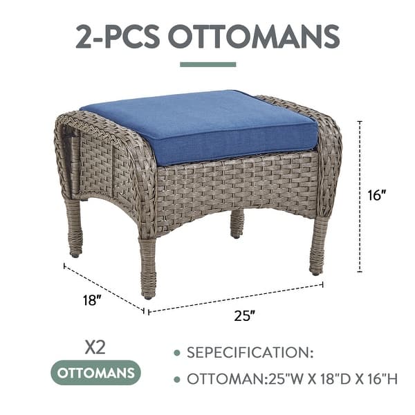 dimension image slide 0 of 7, Outdoor Patio Ottoman with Seat Cushion