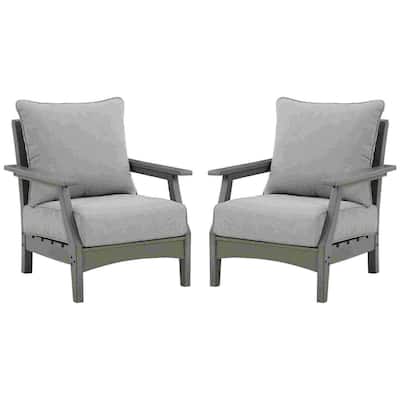 Outdoor Lounge Chair with Slatted Design and Cushions, Set of 2, Gray