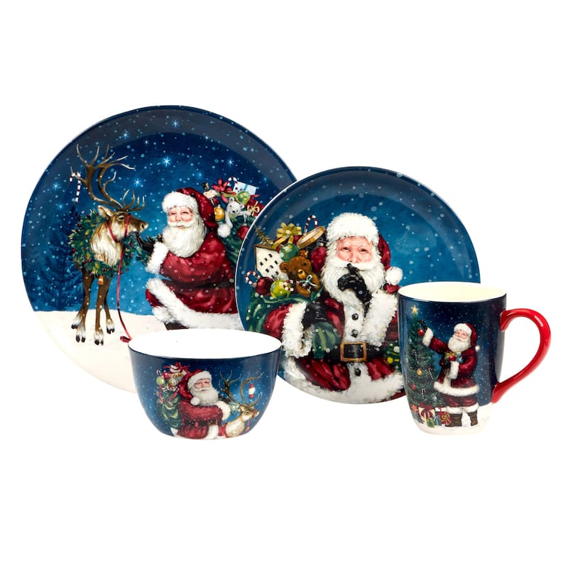 Certified International Santa's Secret 16 Pc Dinnerware Set, Service for 4 - 11" Diameter x 1"