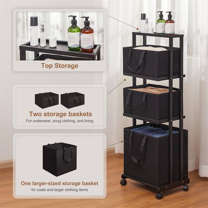 Laundry Basket 3 Tier Bamboo Storage Shelf - ‎16.54 x 13.4 x 47.64