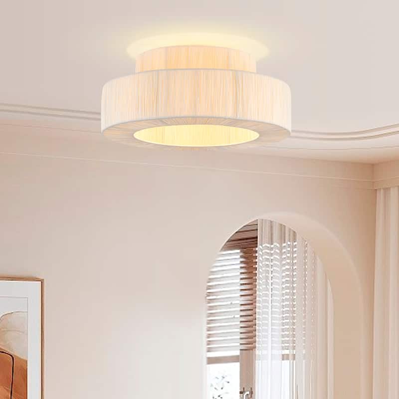 Maxax 1 - Light Raffia Dimmable Metal Drum Flush Mount