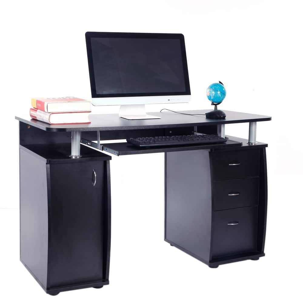 MDF Portable Computer Desk Black With 3pcs Drawers Black