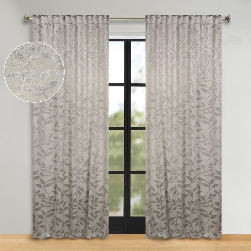 Superior Leaves Machine Washable Room Darkening Curtains with Back Tabs, Set of 2