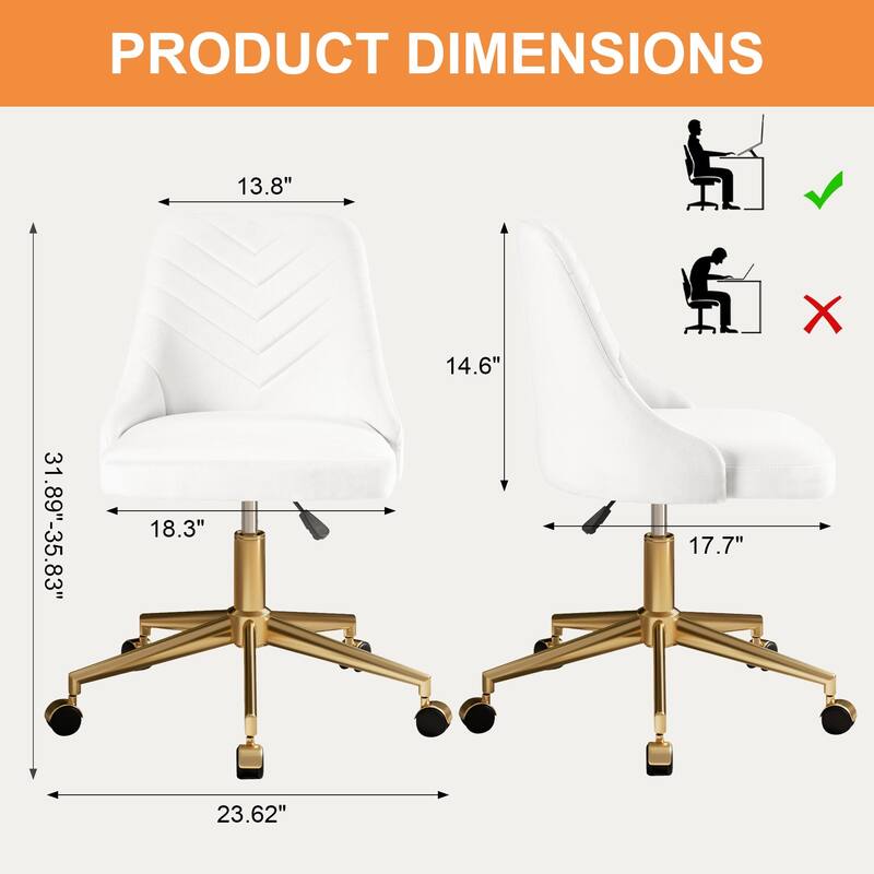 Javlergo Velvet Desk Chair with Height Adjustable Gold Base Swivel Office Chair for Office Living Room Bedroom Make Up