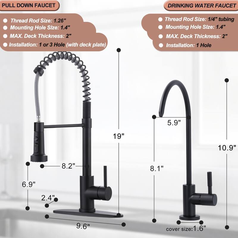 WOWOW Three Function Pull Down Kitchen Faucet with Drinking Water Faucet