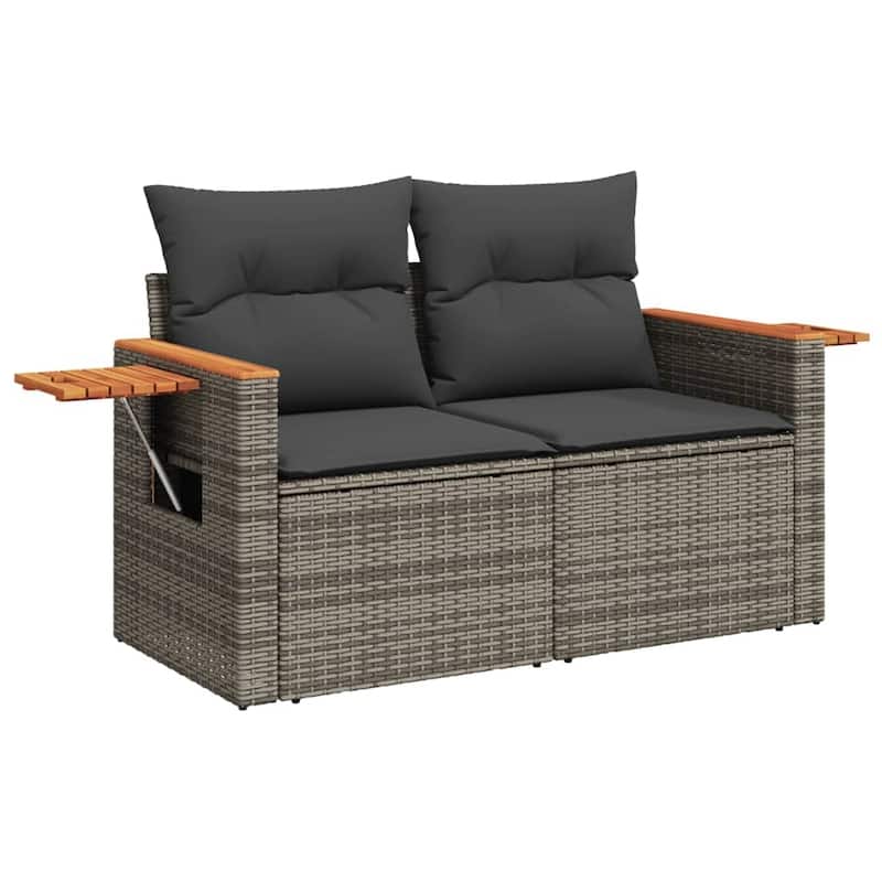 vidaXL Patio Sofa Set with Cushions Outdoor Conversation Furniture Poly Rattan - 24.4 x 33.5 x 27.2 in