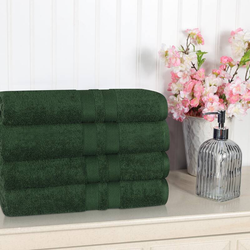 Superior 100% Ultra Soft Cotton Highly Absorbent Medium Weight Solid Bath Towel – Set of 4 - Forest Green