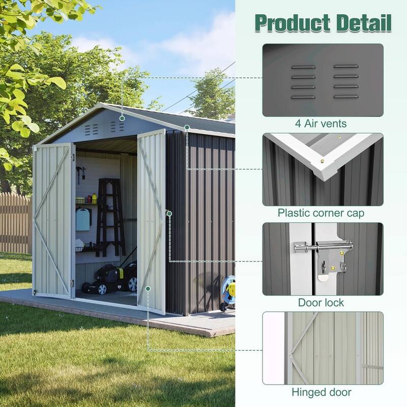 8' x 12' Lockable Outdoor Metal Storage Shed, Aluminum Frame, Durable Garden Tool Shed for Backyard, Patio or Lawn