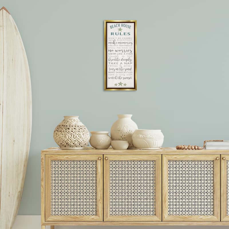 Stupell Fun Recreations Beach Rules Framed Floater Canvas Wall Art Design By Seven Trees Design
