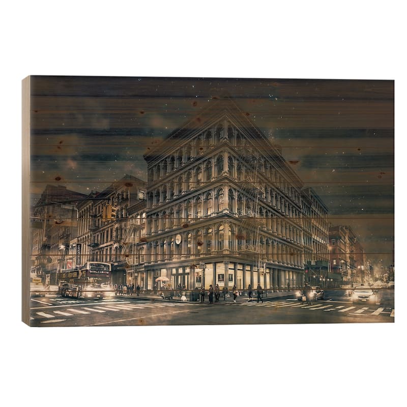 Back To Gotham Print On Wood by Jackson Carvalho - Multi-Color - 26x40x1.5