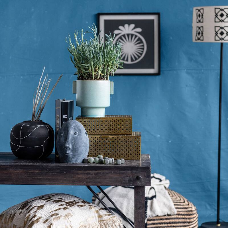 Hand-Painted Terra-cotta Vase, Black & White