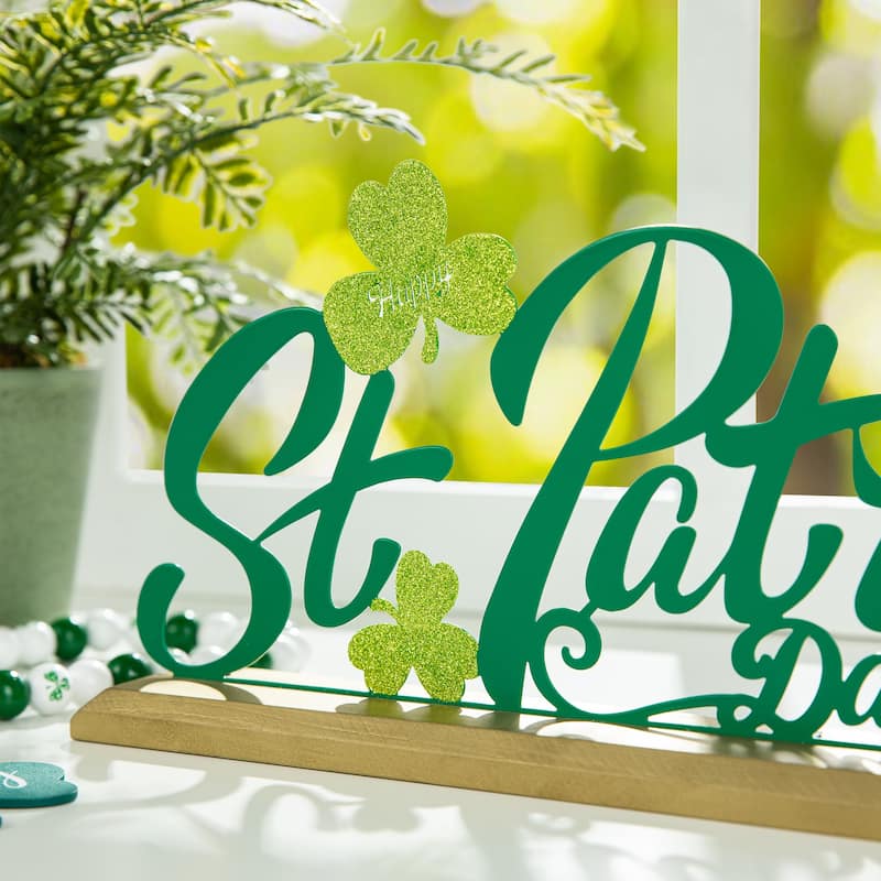 Glitzhome 16"L St. Patrick's Lucky Word Sign Table Decor
