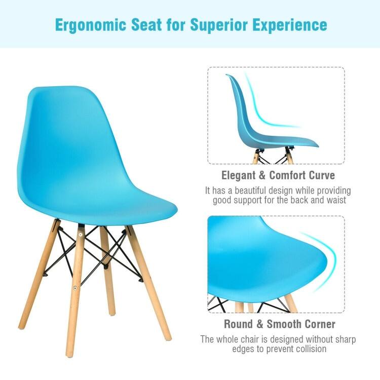 Set of 2 Ergonomic Dining Chairs with Cushion and Sturdy PP Seat and Wooden Frame - 18" x 19" x 33" (W x D x H)