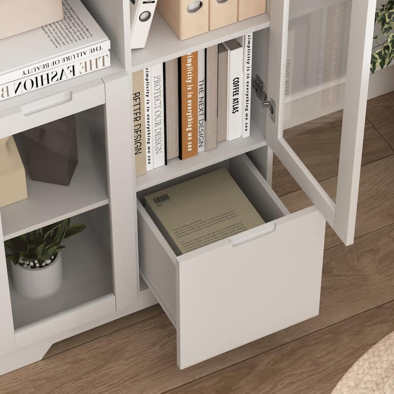 Wooden Floor Cabinet with 2 Glass Doors and 2 Storage Space