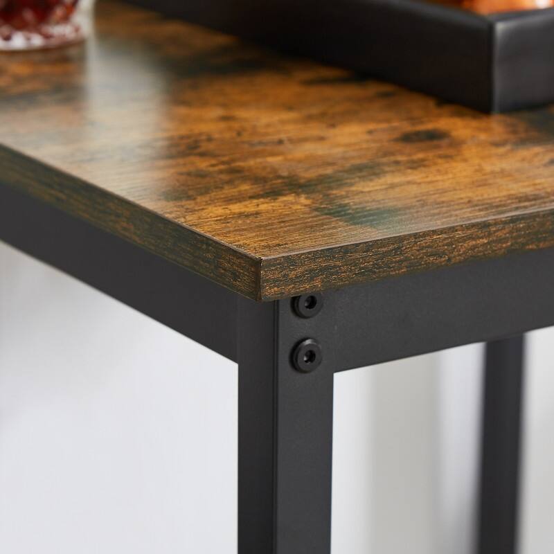 Industrial 2-Stool Bar Table Set, Space-Saving Counter Height Table with PU Cushioned Stools