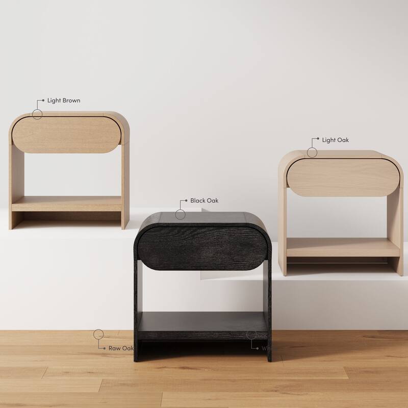 Iris Mid-Century Modern Nightstand with Drawer, Wooden Bedside Table for Bedroom or Living Room with Rounded Silhouette