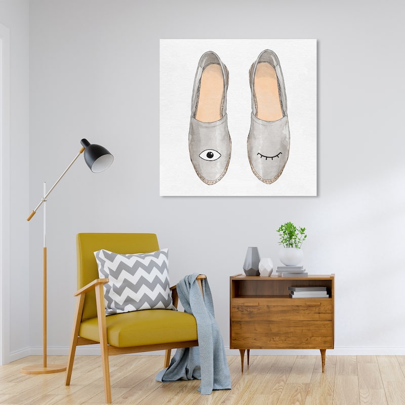 Wynwood Studio Canvas Fashion and Glam Wink Slippers Gray and Light Gray Glam Wall Art Canvas Print - 30 x 30