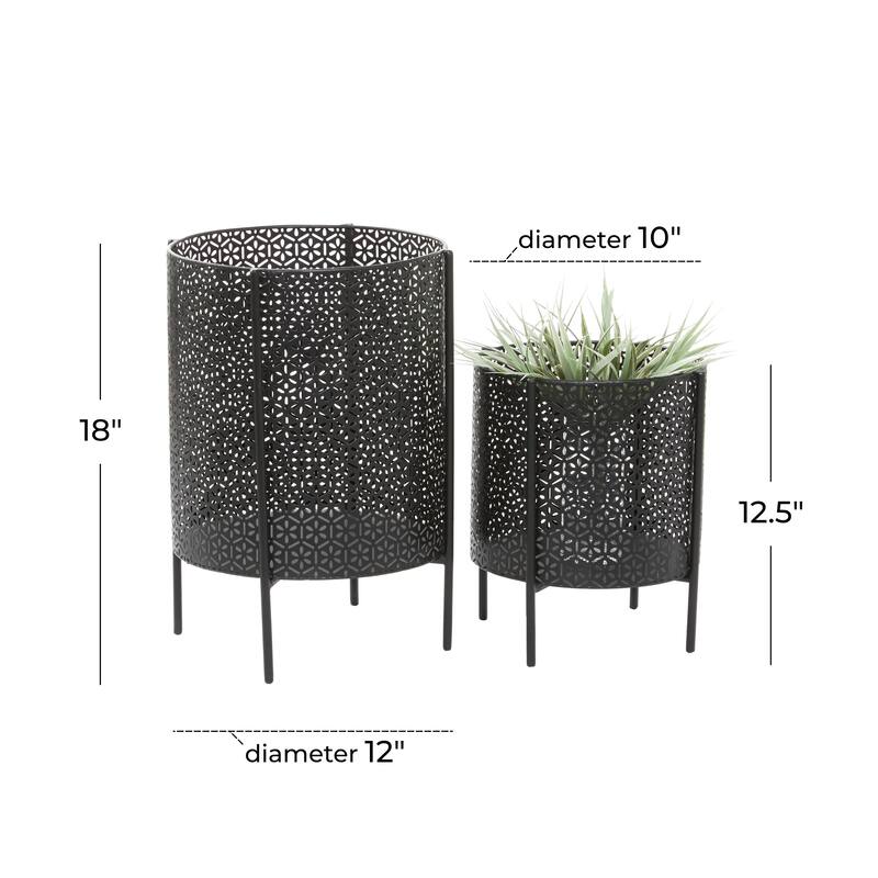 Gold or Black Iron Metal Contemporary Floral Pattern Planter (Set 2)