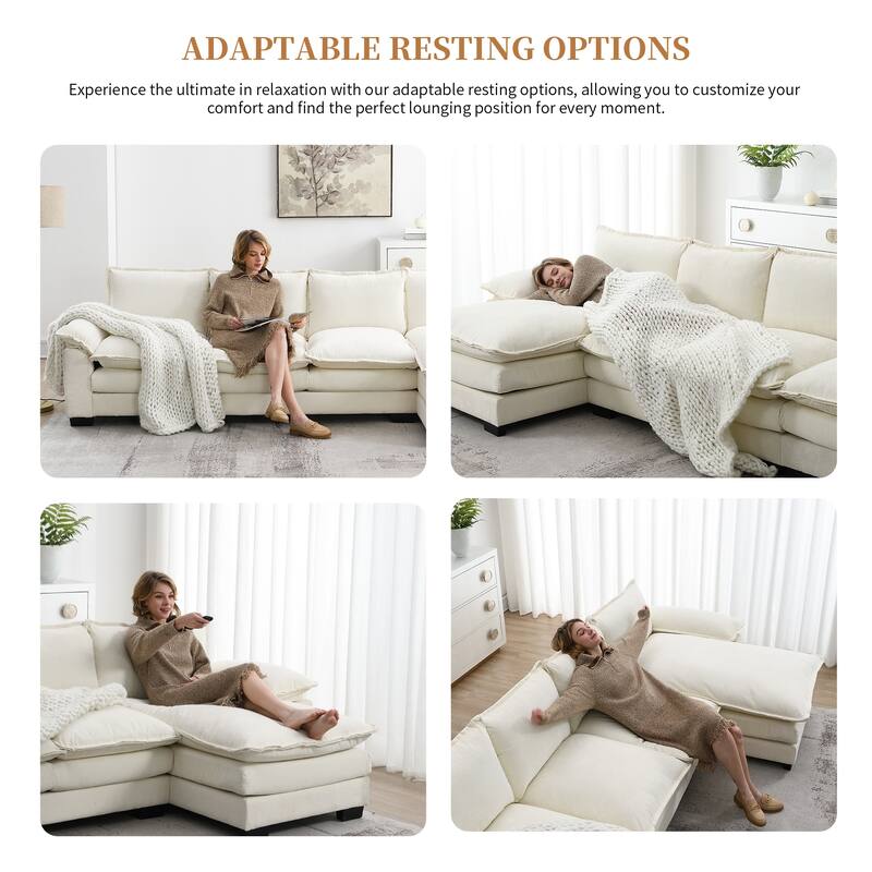 Chenille Upholstered Sectional Sofa with Chaise and Storage Pockets, 5 Seat Lounge Cloud Couch L-shaped Recliner Couches