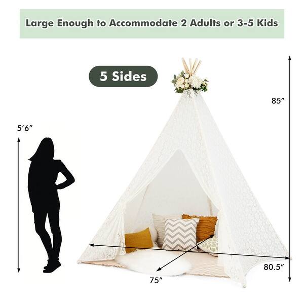 Costway 85'' Height 5 Sides Huge Lace Play Tent for Kids Adult Wedding - 80.5" x 75" x 85"(L x W x H)