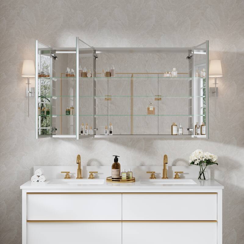 Recessed or Surface Wall Mount Bathroom Medicine Cabinet With Adjustable Glass Shelves