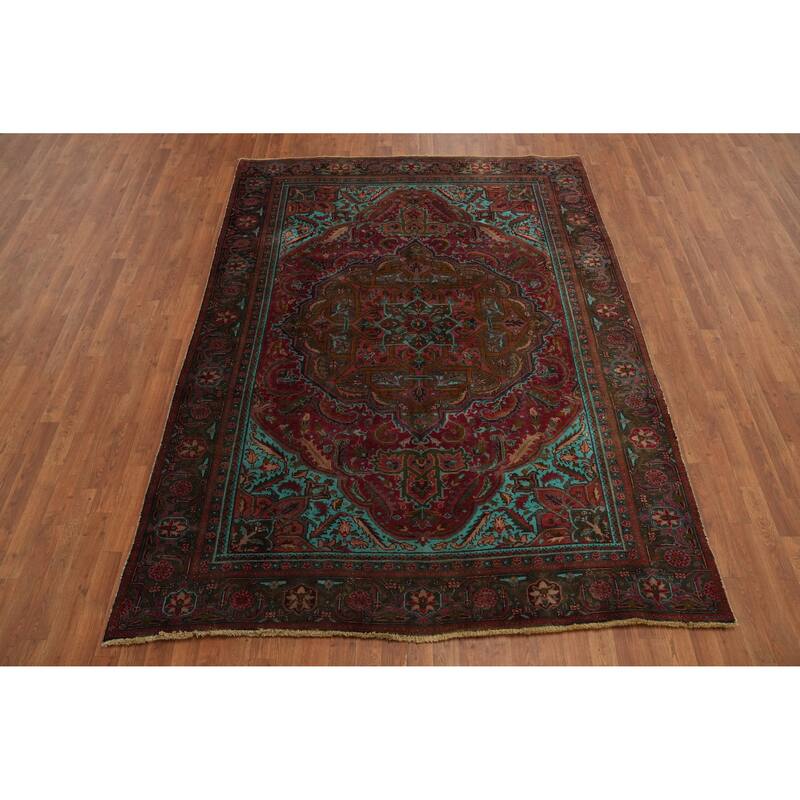 Hand Knotted Oriental 100% Wool Carpet Traditional Floral Red Heriz Area Rug - 8' 9'' X 6' 8''