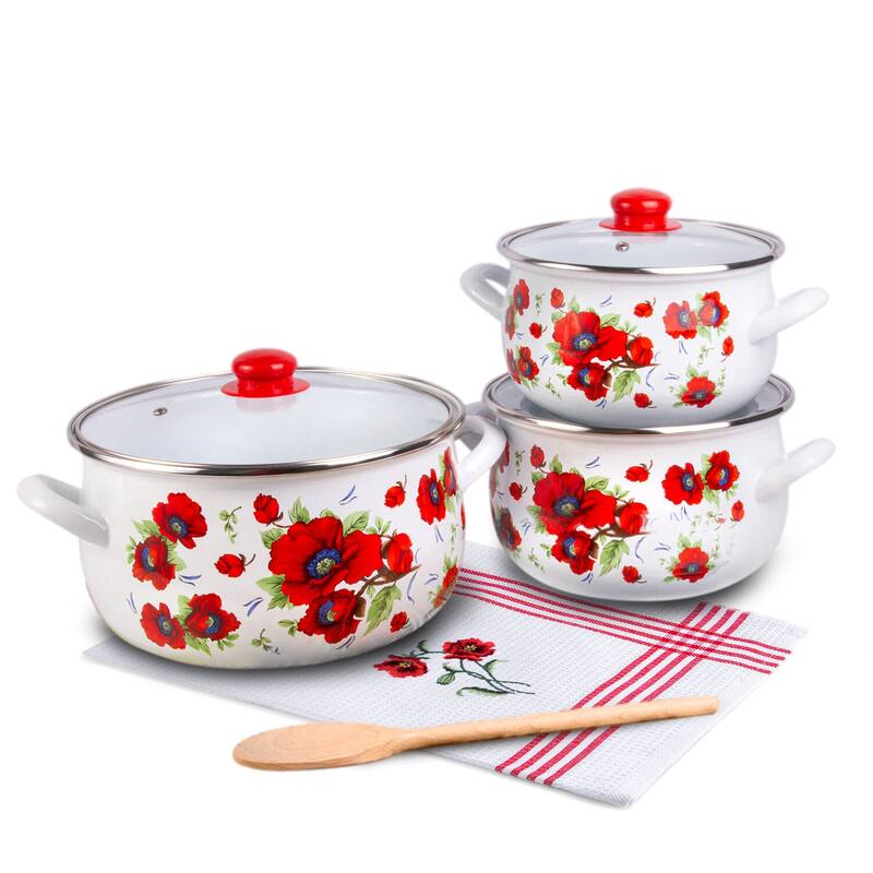 STP Goods Poppies Enameled Deep Casserole Set of 3