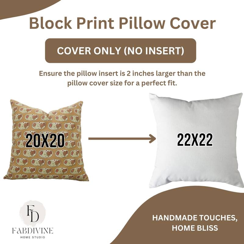 Fabdivine Handmade Block Print Elephant Kids Room Décor Pillow Cover