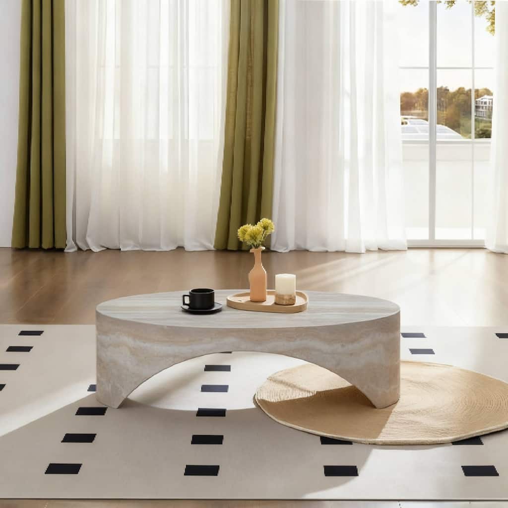 The oval natural marble coffee table side table in the living room