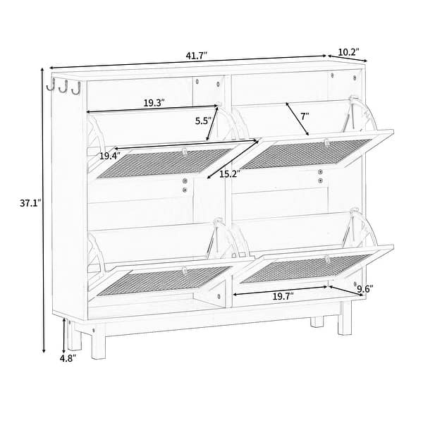 Rattan Boho Style Shoe with 4 Flip Drawers, 2Tier Free