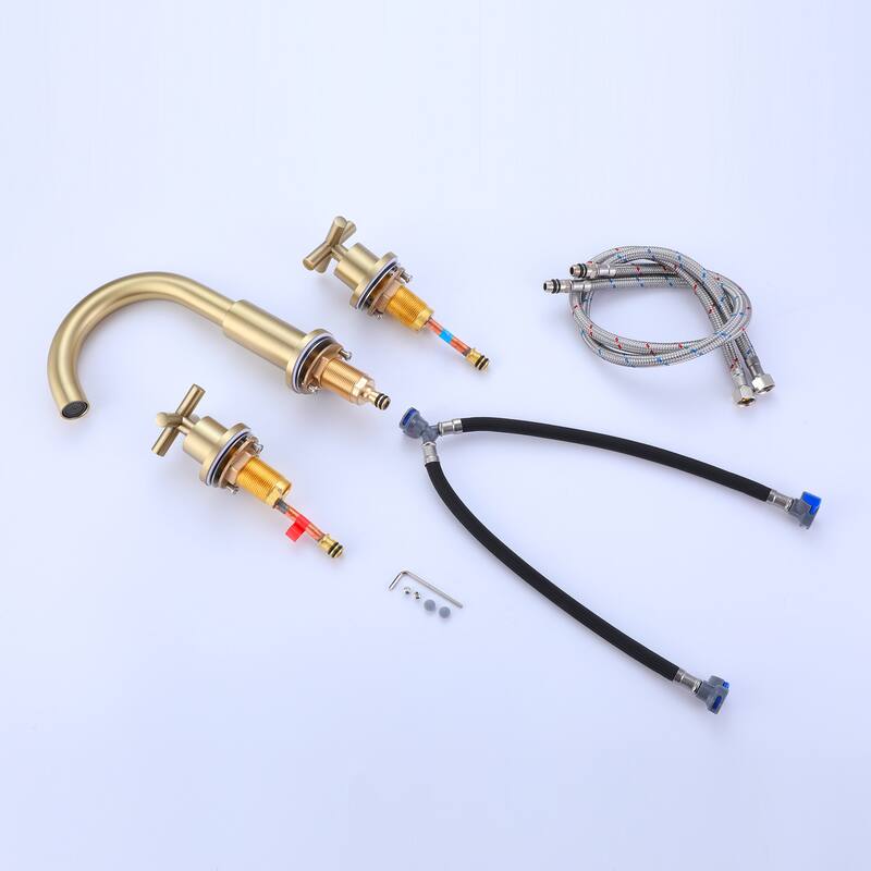 Luxury Gold / Nickel / Black 360 Swivel Bathroom Faucet Widespread with 2 Cross Handles