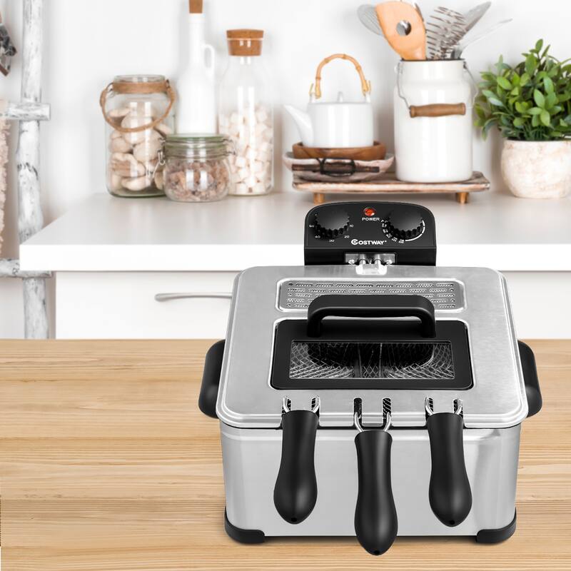 Costway Electric Deep Fryer 3.2/5.3 QT/12/21-Cup Stainless Steel 1700W