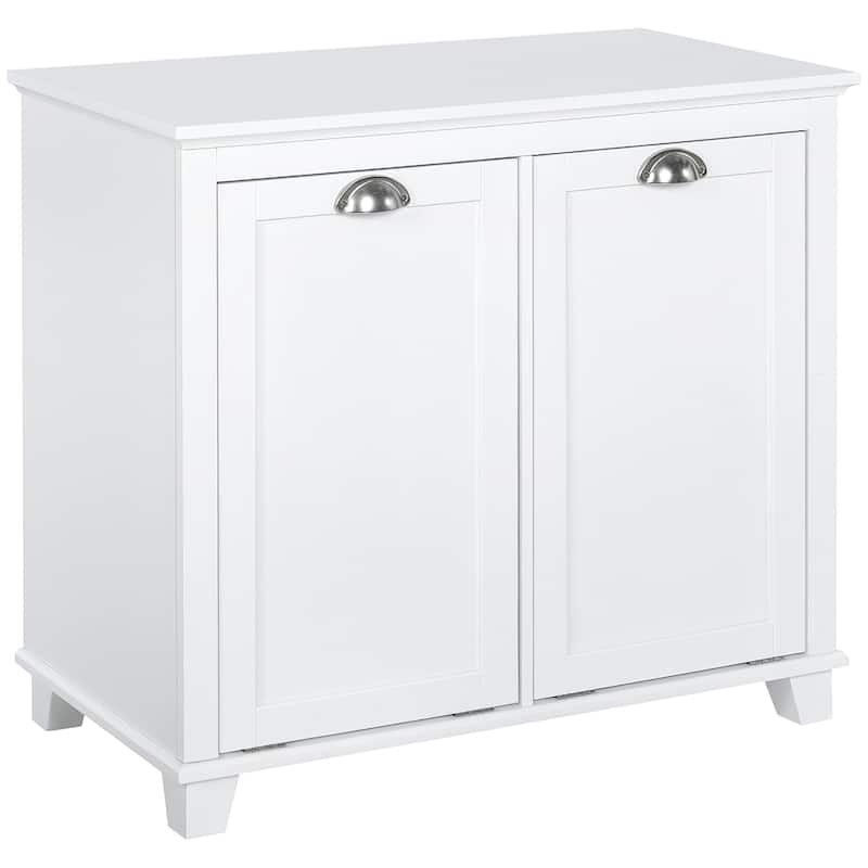 HOMCOM Laundry Room Organization and Storage Cabinet Freestanding Furniture with 2 Tilt Out Hamper Design, White - 30*15.75*27.5