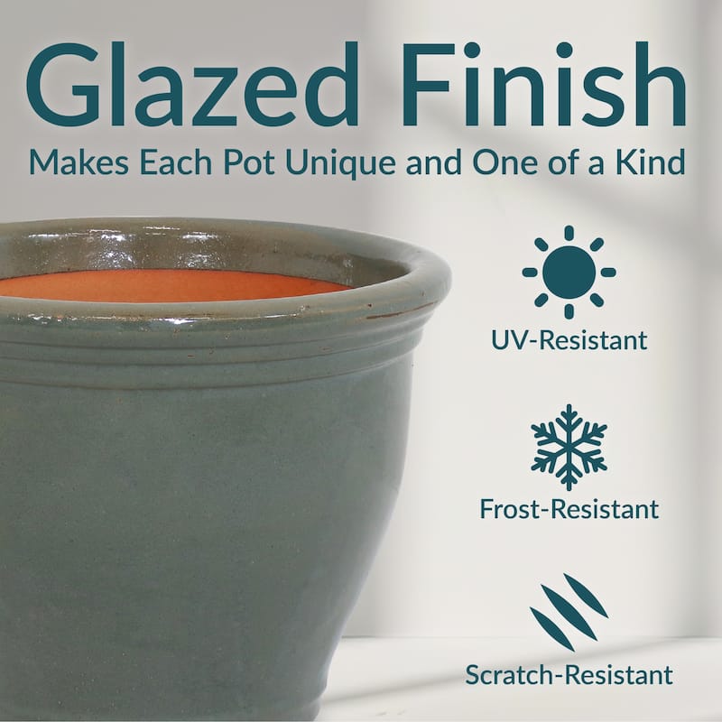 Sunnydaze Studio High-Fired Glazed Ceramic Planter - 15-Inch - Gray