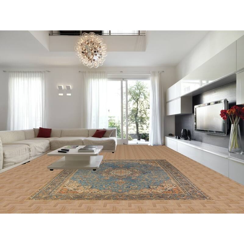 Traditional Blue Floral Tabriz Persian Rug Handmade Wool Carpet - 9'8"x 12'9"
