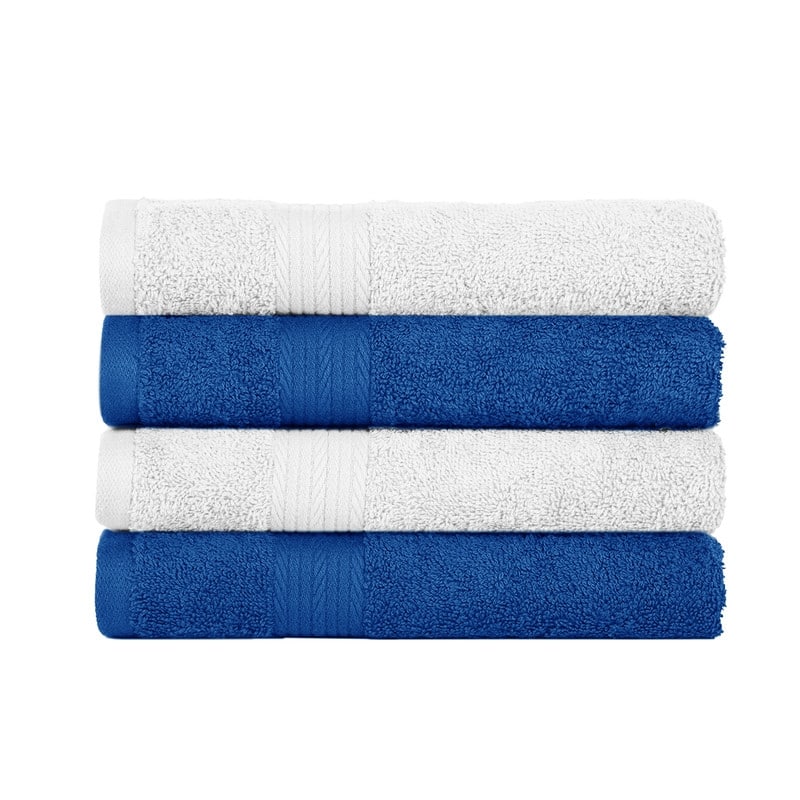 Pure Cotton 600GSM Absorbent Hand Towel 18x28 Inch by Ample Decor - Pack of 4 - White-Navy