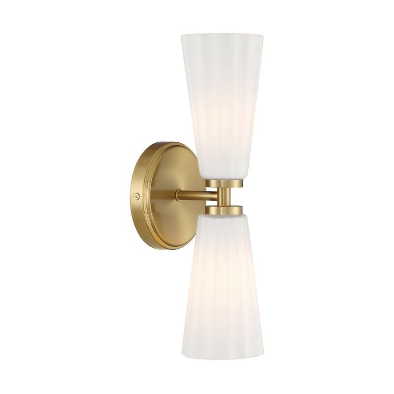 Bellevue SHWS43575 2 Light 15" Tall Bathroom Sconce with White Fluted - Natural Brass